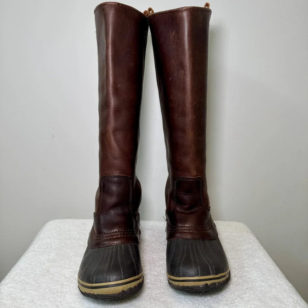 Sorel Slimpack Riding Tall Women 7.5 Brown Leather Tall Waterproof Duck Boots